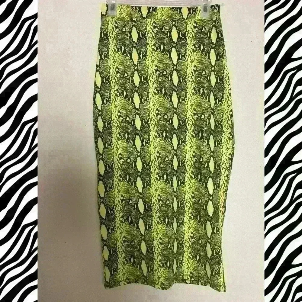 Lime Green Python Print Pencil Skirt